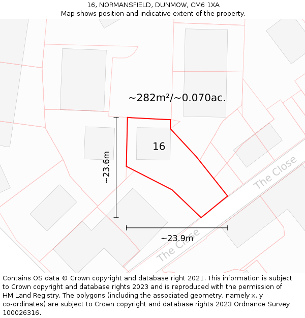 16, NORMANSFIELD, DUNMOW, CM6 1XA: Plot and title map