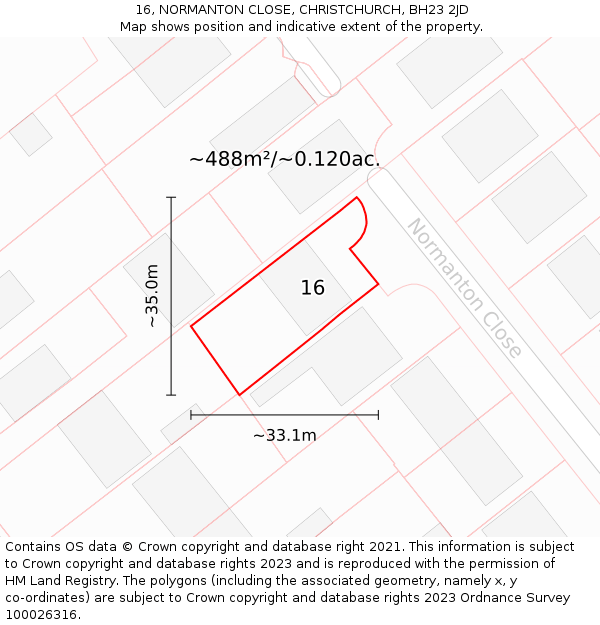 16, NORMANTON CLOSE, CHRISTCHURCH, BH23 2JD: Plot and title map