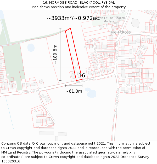 16, NORMOSS ROAD, BLACKPOOL, FY3 0AL: Plot and title map