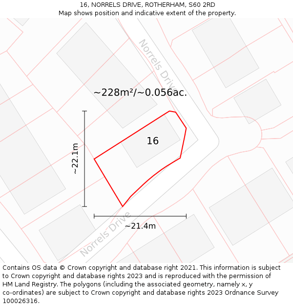 16, NORRELS DRIVE, ROTHERHAM, S60 2RD: Plot and title map