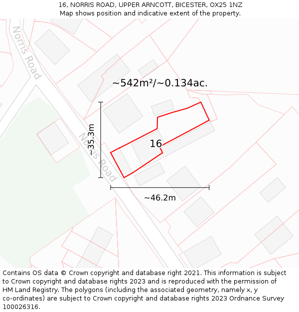 16, NORRIS ROAD, UPPER ARNCOTT, BICESTER, OX25 1NZ: Plot and title map