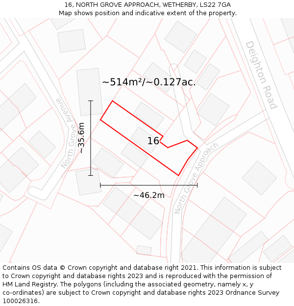 16, NORTH GROVE APPROACH, WETHERBY, LS22 7GA: Plot and title map