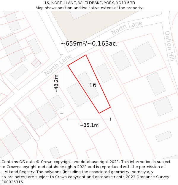 16, NORTH LANE, WHELDRAKE, YORK, YO19 6BB: Plot and title map