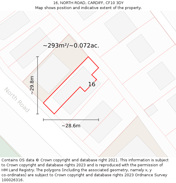 16, NORTH ROAD, CARDIFF, CF10 3DY: Plot and title map