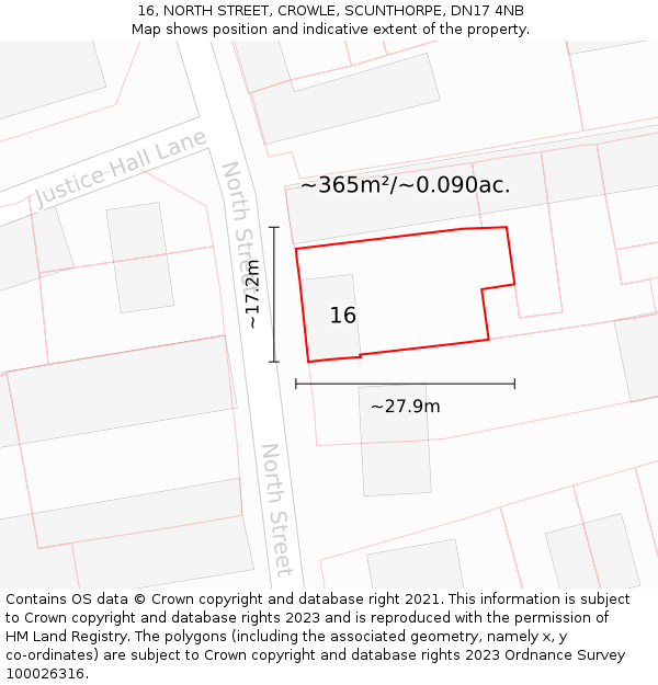 16, NORTH STREET, CROWLE, SCUNTHORPE, DN17 4NB: Plot and title map