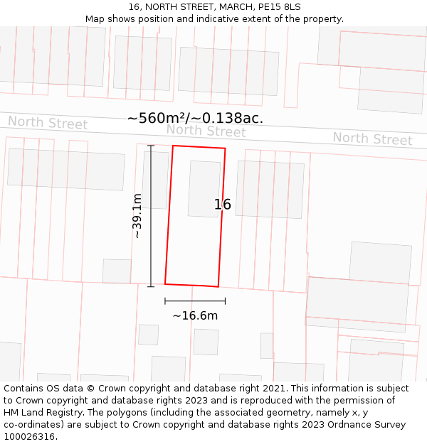 16, NORTH STREET, MARCH, PE15 8LS: Plot and title map