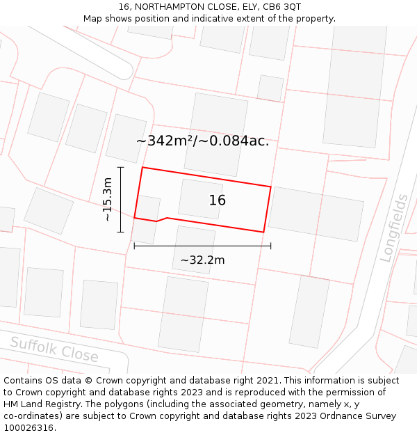 16, NORTHAMPTON CLOSE, ELY, CB6 3QT: Plot and title map