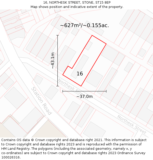 16, NORTHESK STREET, STONE, ST15 8EP: Plot and title map
