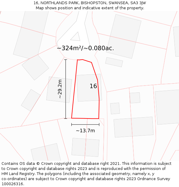 16, NORTHLANDS PARK, BISHOPSTON, SWANSEA, SA3 3JW: Plot and title map