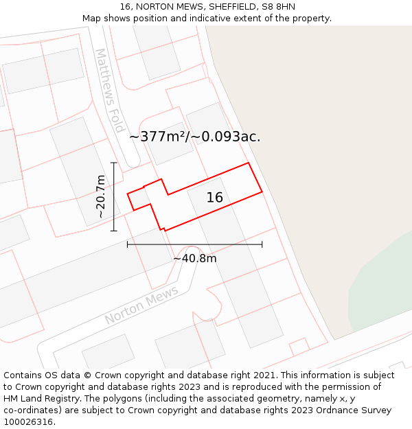 16, NORTON MEWS, SHEFFIELD, S8 8HN: Plot and title map