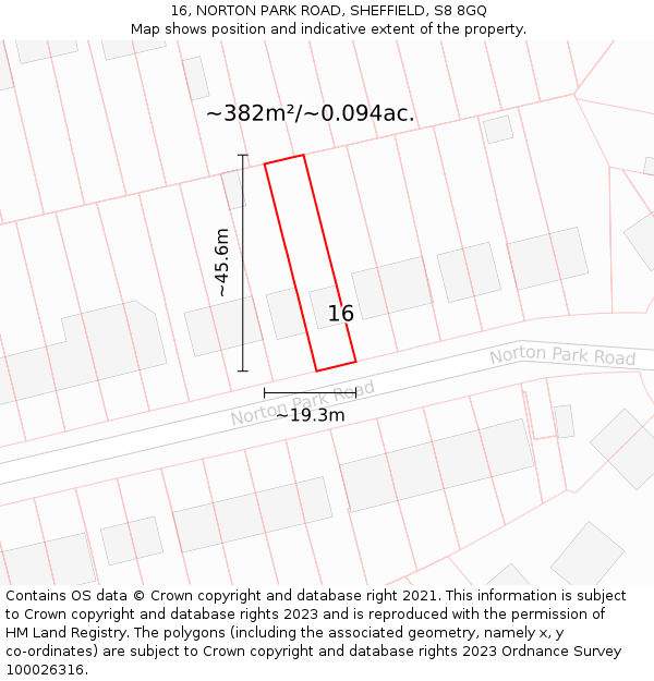 16, NORTON PARK ROAD, SHEFFIELD, S8 8GQ: Plot and title map