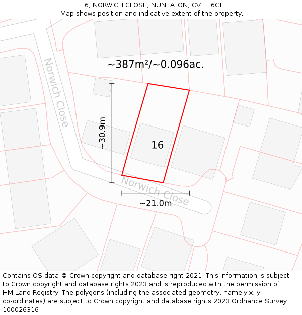 16, NORWICH CLOSE, NUNEATON, CV11 6GF: Plot and title map