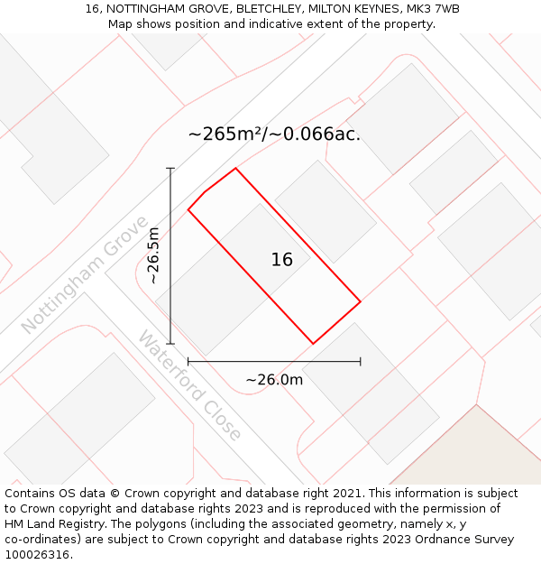16, NOTTINGHAM GROVE, BLETCHLEY, MILTON KEYNES, MK3 7WB: Plot and title map