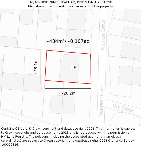 16, NOURSE DRIVE, HEACHAM, KING'S LYNN, PE31 7SD: Plot and title map