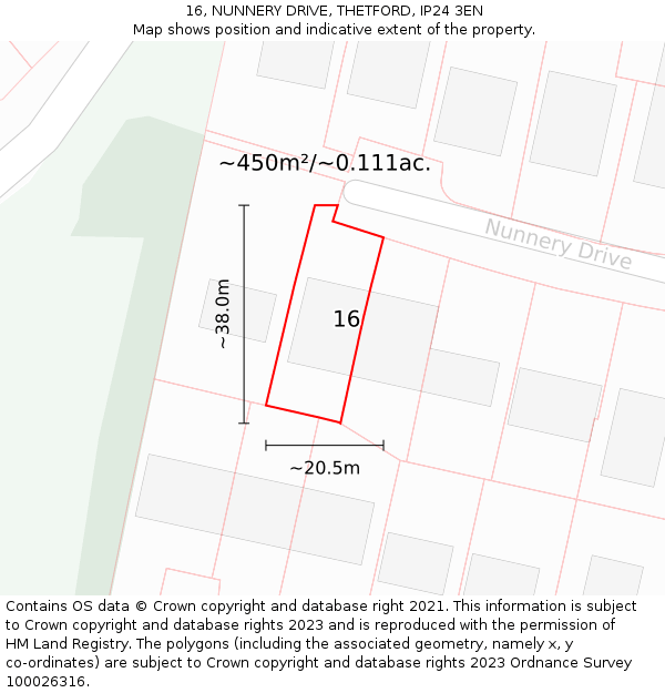 16, NUNNERY DRIVE, THETFORD, IP24 3EN: Plot and title map