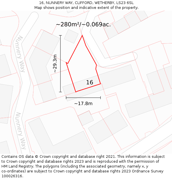 16, NUNNERY WAY, CLIFFORD, WETHERBY, LS23 6SL: Plot and title map