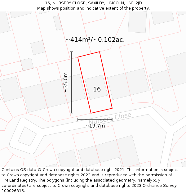 16, NURSERY CLOSE, SAXILBY, LINCOLN, LN1 2JD: Plot and title map