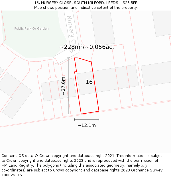 16, NURSERY CLOSE, SOUTH MILFORD, LEEDS, LS25 5FB: Plot and title map