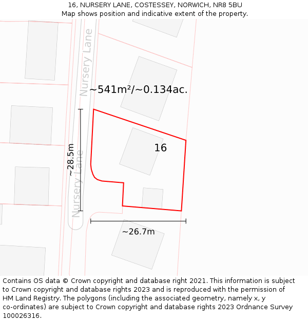 16, NURSERY LANE, COSTESSEY, NORWICH, NR8 5BU: Plot and title map