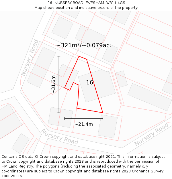 16, NURSERY ROAD, EVESHAM, WR11 4GS: Plot and title map