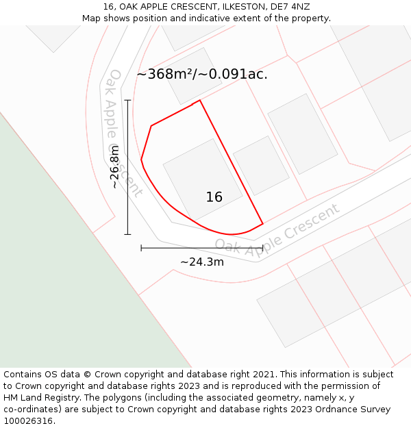 16, OAK APPLE CRESCENT, ILKESTON, DE7 4NZ: Plot and title map