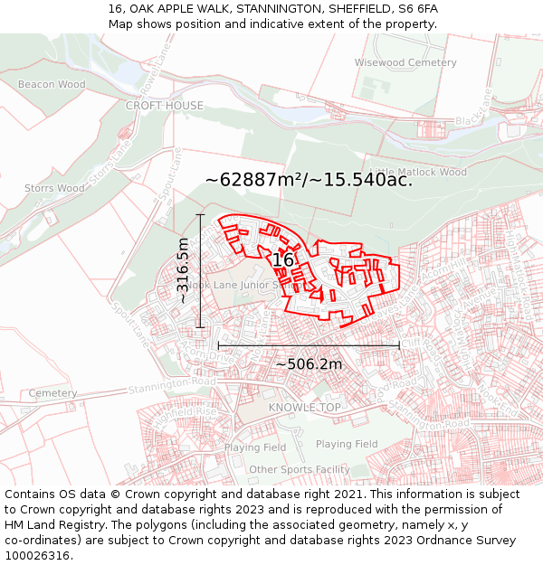 16, OAK APPLE WALK, STANNINGTON, SHEFFIELD, S6 6FA: Plot and title map
