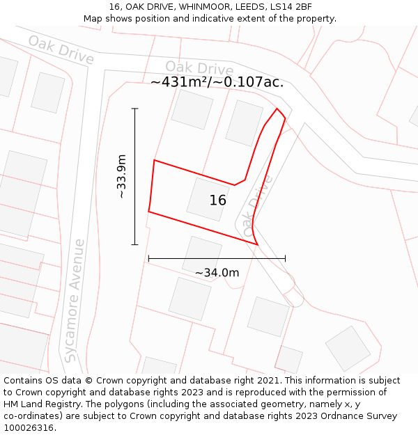 16, OAK DRIVE, WHINMOOR, LEEDS, LS14 2BF: Plot and title map