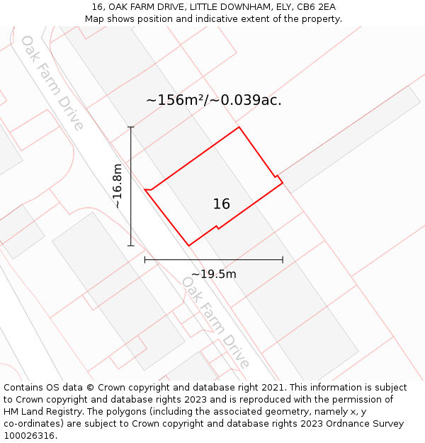 16, OAK FARM DRIVE, LITTLE DOWNHAM, ELY, CB6 2EA: Plot and title map