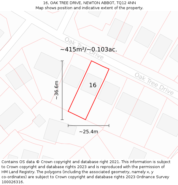 16, OAK TREE DRIVE, NEWTON ABBOT, TQ12 4NN: Plot and title map