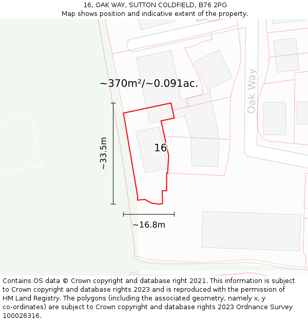 16, OAK WAY, SUTTON COLDFIELD, B76 2PG: Plot and title map