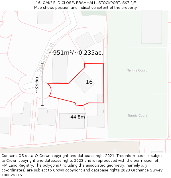16, OAKFIELD CLOSE, BRAMHALL, STOCKPORT, SK7 1JE: Plot and title map