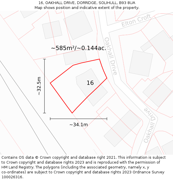 16, OAKHALL DRIVE, DORRIDGE, SOLIHULL, B93 8UA: Plot and title map