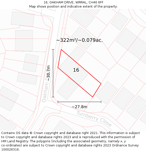 16, OAKHAM DRIVE, WIRRAL, CH46 6FF: Plot and title map