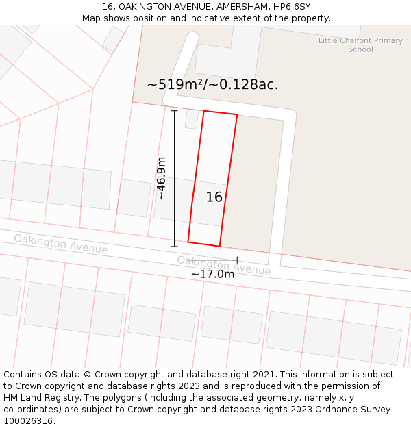 16, OAKINGTON AVENUE, AMERSHAM, HP6 6SY: Plot and title map