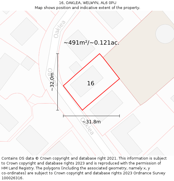 16, OAKLEA, WELWYN, AL6 0PU: Plot and title map
