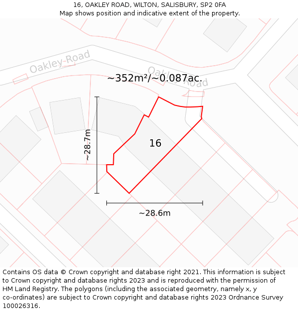 16, OAKLEY ROAD, WILTON, SALISBURY, SP2 0FA: Plot and title map