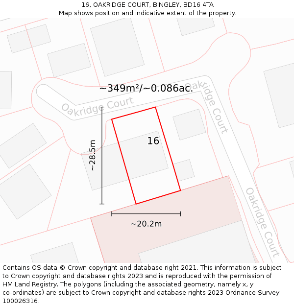 16, OAKRIDGE COURT, BINGLEY, BD16 4TA: Plot and title map