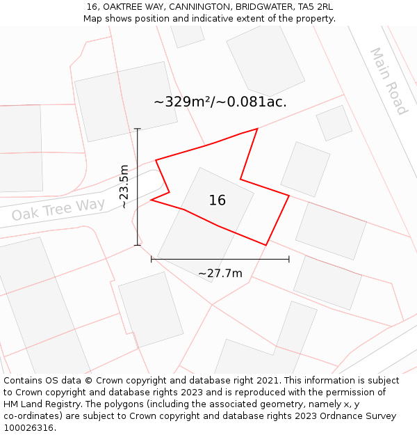 16, OAKTREE WAY, CANNINGTON, BRIDGWATER, TA5 2RL: Plot and title map
