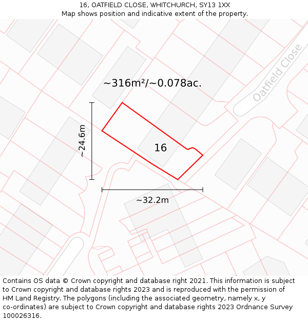 16, OATFIELD CLOSE, WHITCHURCH, SY13 1XX: Plot and title map