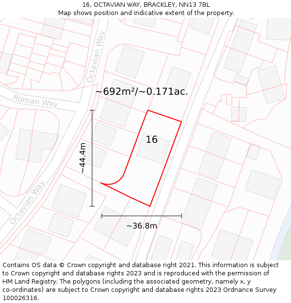 16, OCTAVIAN WAY, BRACKLEY, NN13 7BL: Plot and title map