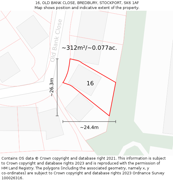 16, OLD BANK CLOSE, BREDBURY, STOCKPORT, SK6 1AF: Plot and title map