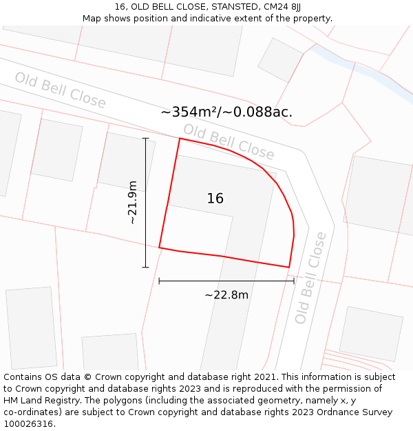 16, OLD BELL CLOSE, STANSTED, CM24 8JJ: Plot and title map