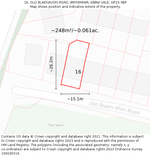 16, OLD BLAENAVON ROAD, BRYNMAWR, EBBW VALE, NP23 4BP: Plot and title map