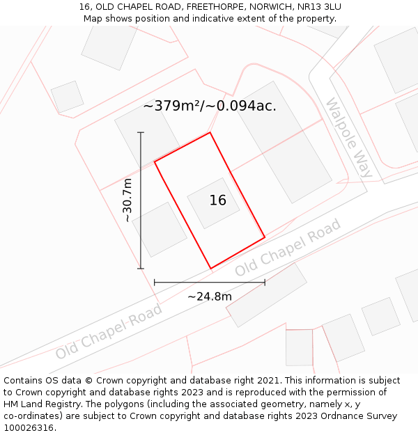 16, OLD CHAPEL ROAD, FREETHORPE, NORWICH, NR13 3LU: Plot and title map