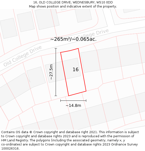 16, OLD COLLEGE DRIVE, WEDNESBURY, WS10 0DD: Plot and title map