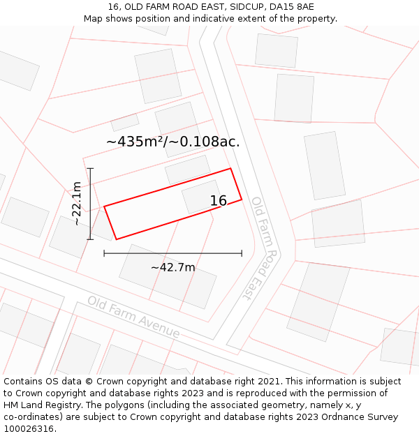 16, OLD FARM ROAD EAST, SIDCUP, DA15 8AE: Plot and title map