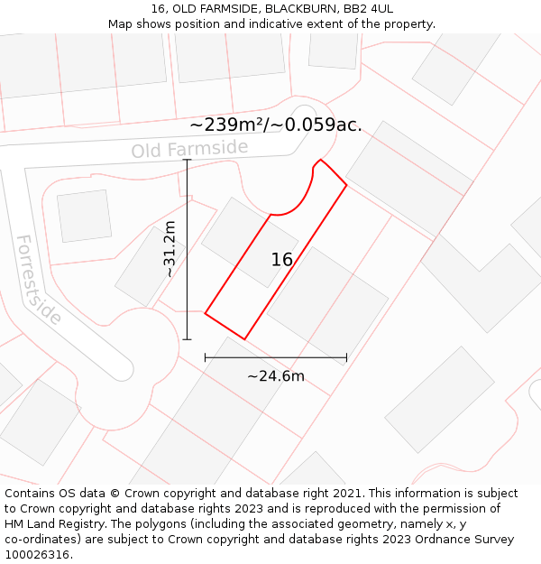 16, OLD FARMSIDE, BLACKBURN, BB2 4UL: Plot and title map