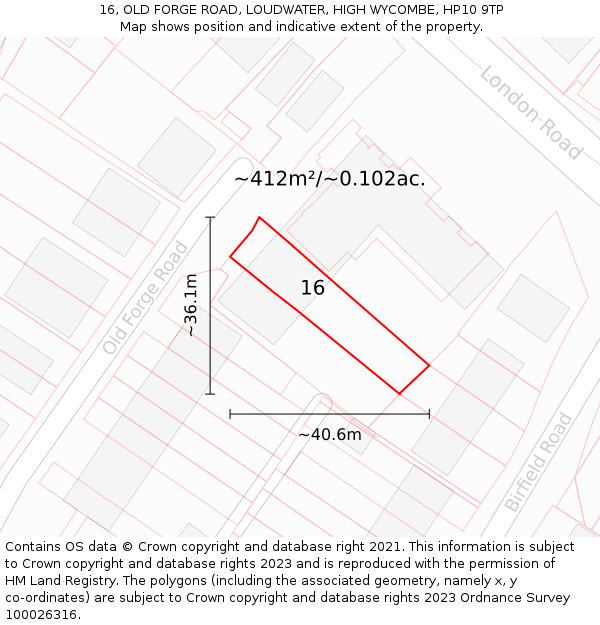 16, OLD FORGE ROAD, LOUDWATER, HIGH WYCOMBE, HP10 9TP: Plot and title map