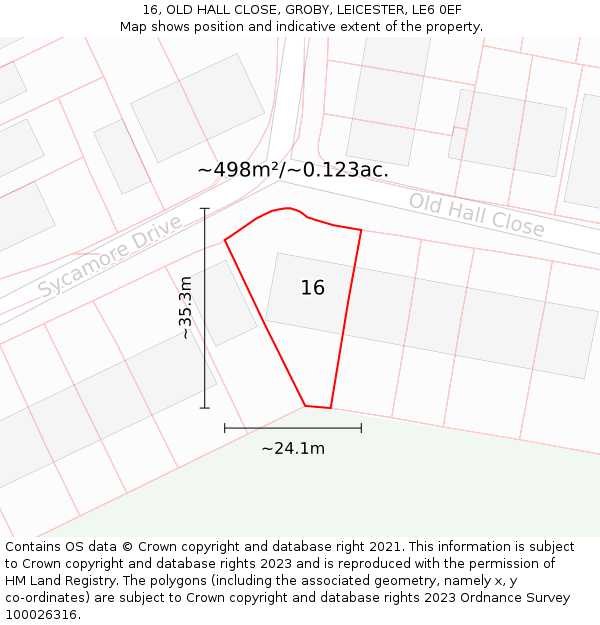 16, OLD HALL CLOSE, GROBY, LEICESTER, LE6 0EF: Plot and title map