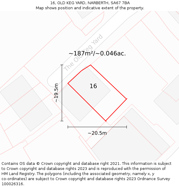 16, OLD KEG YARD, NARBERTH, SA67 7BA: Plot and title map